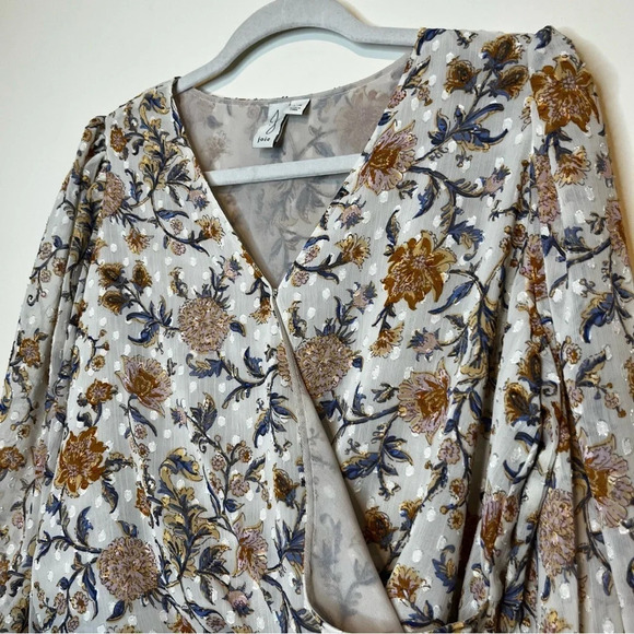 JOIE Boho Floral Faux Wrap Clip Dot Flowy Cropped Elastic Blouse Top - Picture 3 of 12